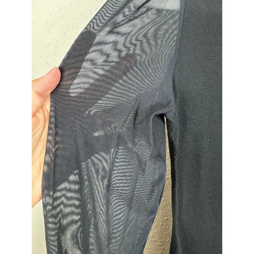 Free People (Intimately Free) Sheer Long Sleeved Black Layering Top Size Medium